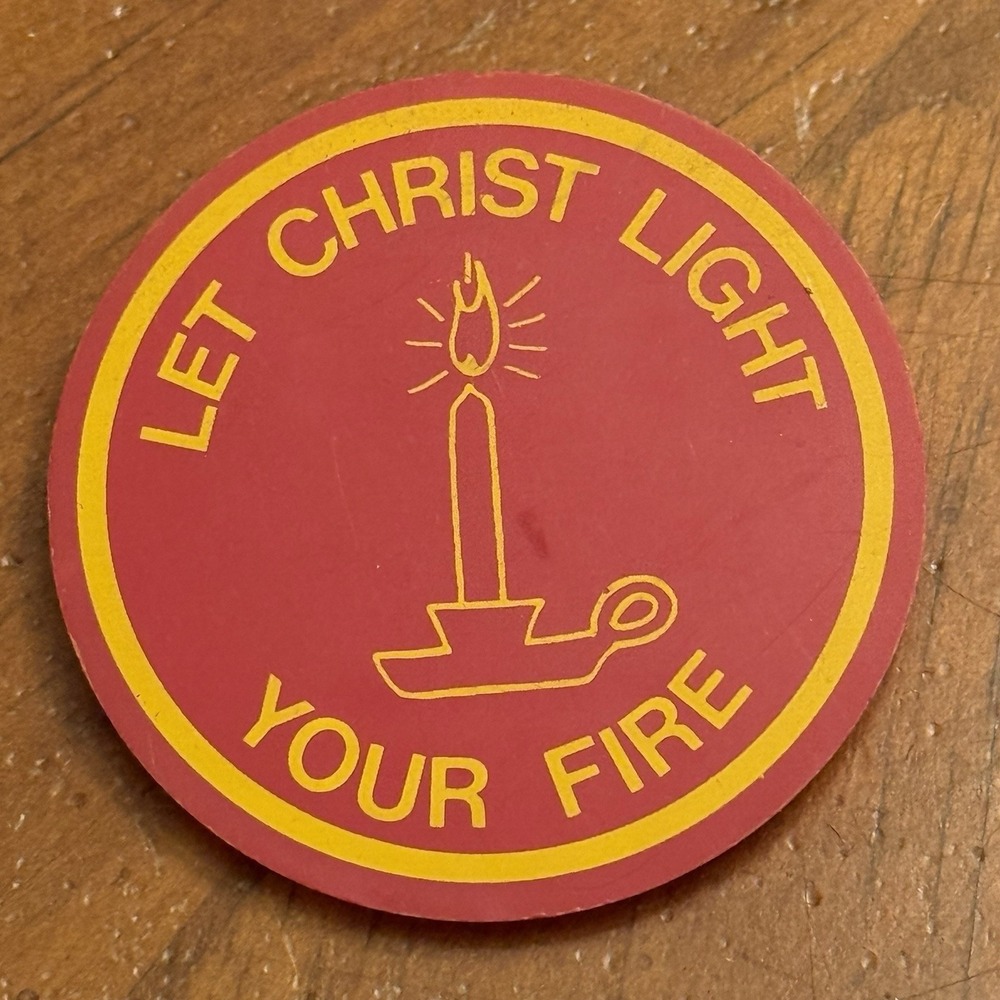Let Christ Light Your Fire Plastic Vintage Pinback Button Pin Round Circle